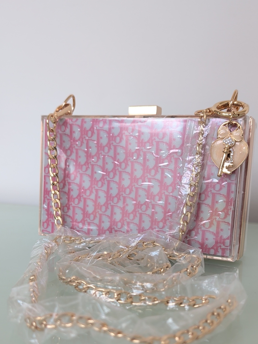 Upcycled Novelty Pink Monogram Acrylic Box Clutch - Wearable Art